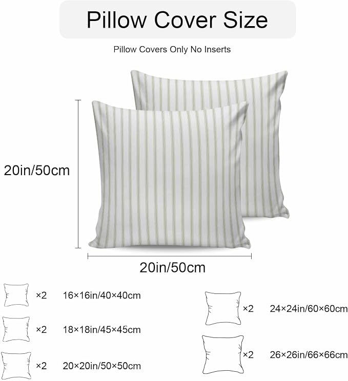 Sage Green Striped Outdoor Pillow Covers 18x18 Inch Throw Pillow Covers Set of 2 Waterproof Decorative Pillow Cases Sage Green White Stripes Farmhouse Cushion Covers for Patio Furniture Garden Couch