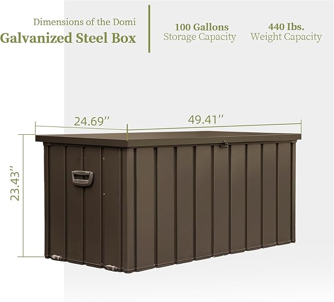 Lockable Waterproof Patio Storage Deck Box with Gas Lift Rod & Wheels, All Weather Outdoor Storage Bin for Cushions and Garden Supplies (Dark Brown, 100, Gallons)