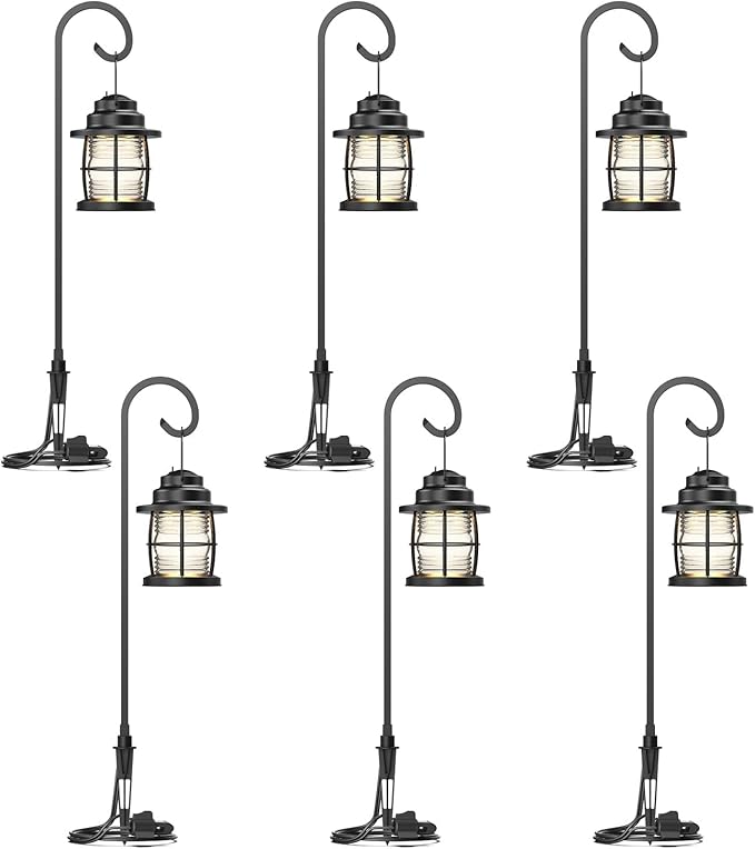 GOODSMANN Low Voltage Pathway Lights 1.1W 12V AC Outdoor Lantern Shaped Path Lights 6PK Metal Landscape Lighting Kit 32 Lumen 2900K Warm White Hardwired Walkway Lights with Connectors and Stakes