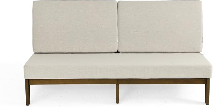 Outdoor Furniture Patio Couch, Weather Resistant 3-Seater Patio Sofa with Removable Cushion, Teak Wood Frame for Porch & Backyard Seating - Light Camel