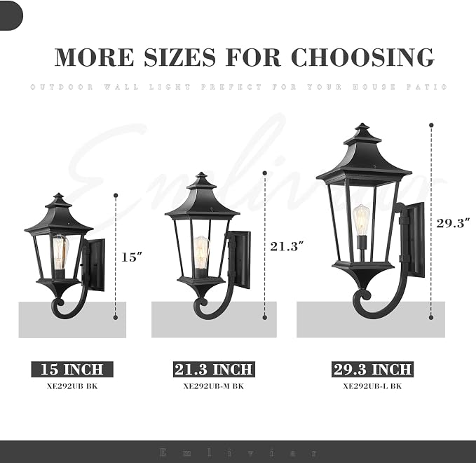 Emliviar Modern Outdoor Porch Light, 1-Light Exterior Wall Sconce with Clear Glass Shade, Black Finish, XE292UB BK