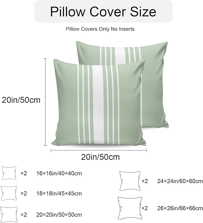 Sage Green White Stripe Outdoor Pillow Covers 18x18 Inch Throw Pillow Covers Set of 2 Waterproof Decorative Pillow Cases Modern Rustic Vertical Striped Cushion Covers for Patio Furniture Garden Couch