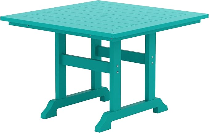 WestinTrends Malibu 5 Piece Adirondack Outdoor Dining Set, All Weather Poly Lumber Patio Table and Chairs Furniture Set, 43" Trestle Square Dining Table and 4 Adirondack Dining Chair, Turquoise