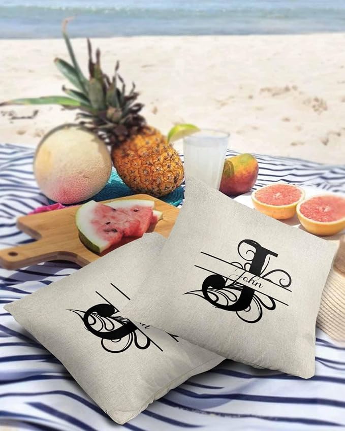 Personalized Gifts for Women/Men, Custom Pillow Case with Name Outdoor Waterproof Pillowcase, Letter J Customized Pillow Cases for Patio, Monogram Words Customs Pillow Cover 18" x 18", 2 Pcs