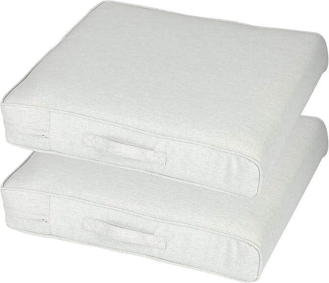 Aoodor Patio Chair Cushions Set of 2, 23 x 26 x 4 Inch Water Resistant Outdoor Seat Cushions with Handle and Ties, Square Corner Cushions for Patio Furniture Garden Lawn, Grey