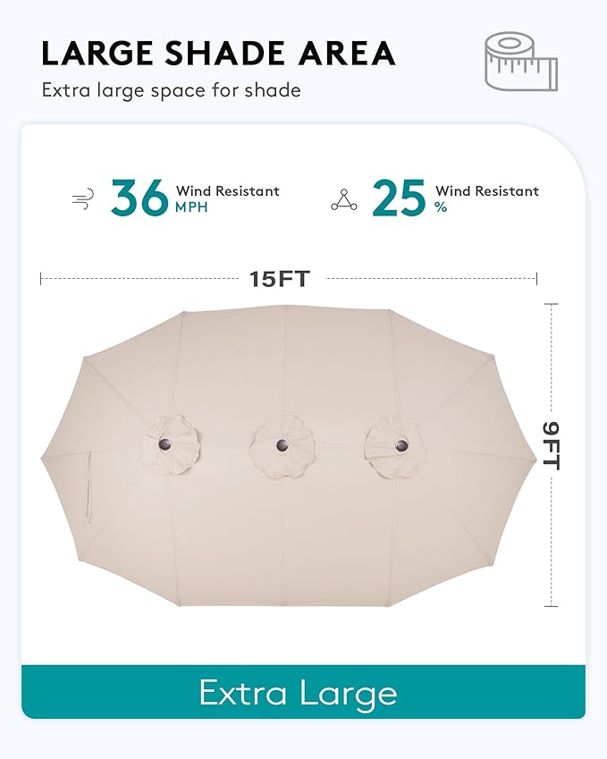 SERWALL 10-Piece Patio Dining Sets with 15FT Patio Umbrella, 60" - 83" Expandable Outdoor Dining Table and 8 HDPE Chairs, All Weather HDPE Outdoor Furniture Set, Brown (Umbreall Base not Included)