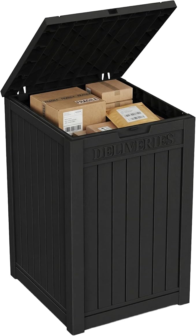 ROJIK Package Delivery Box 55 Gallon with Lockable Secure,Outdoor Package Drop Container Waterproof for Porch Patio and Curbside(Black)