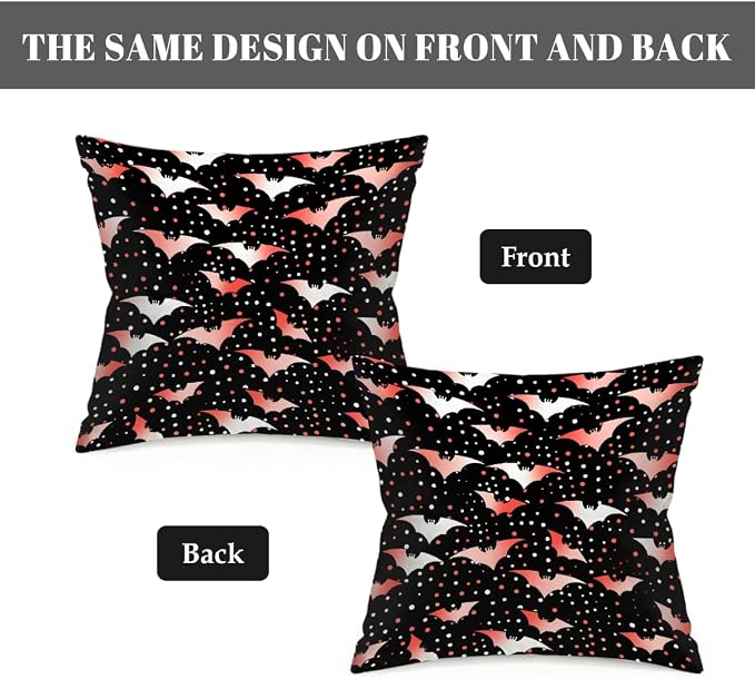 16x16 Inch Outdoor Pillow Covers Set of 2 Waterproof Throw Pillow Covers Decorative Couch Cushion Covers Polka Dot Bat Square Pillowcases Protectors for Patio Garden Sofa