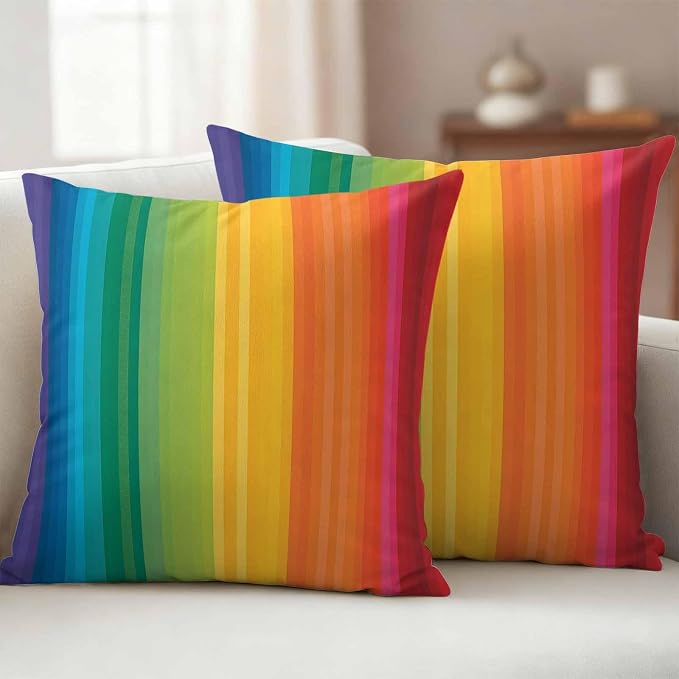 Colors Striped Outdoor Pillow Covers Set of 2 Rainbows Gradients Yellow Red Abstract Waterproof Throw Pillow Cover Decorative Cushion Cases for Patio Porch Garden 26X26 Inch