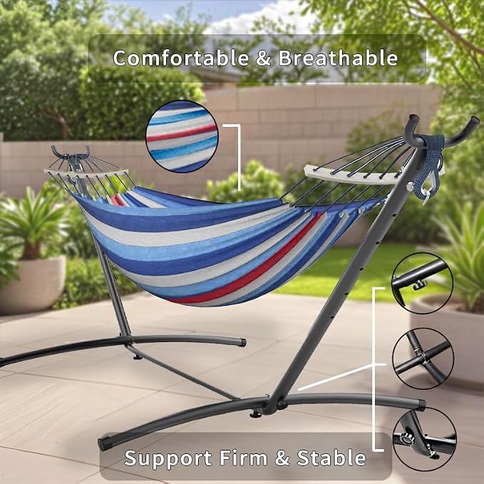 ANAGOO Double Hammock, Heavy Duty Portable, 500 lb Weight Capacity, Perfect for Both Indoors and Outdoors, 2 Person Hammock with Carrying Bag, Fine Blue