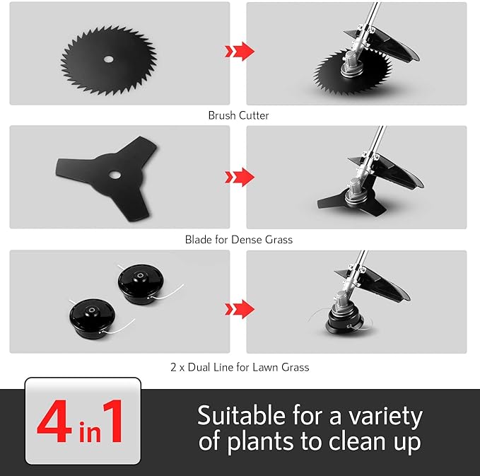 4-in-1 Gas Powered Weed Wacker, 58CC Gas String Trimmer Brush Cutter, 2-Cycle Straight Shaft Grass Trimmer for Heavy Duty Yard Work