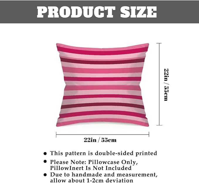 22x22 Inch Outdoor Pillow Covers Set of 2 Waterproof Throw Pillow Covers Decorative Couch Cushion Covers Pink Red Striped Square Pillowcases Protectors for Patio Garden Sofa