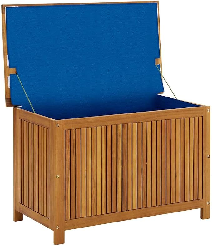 Rustic Outdoor Storage Box Solid Acacia Wood Rectangular Deck Box with Water Resistance for Patio Garden and Poolside
