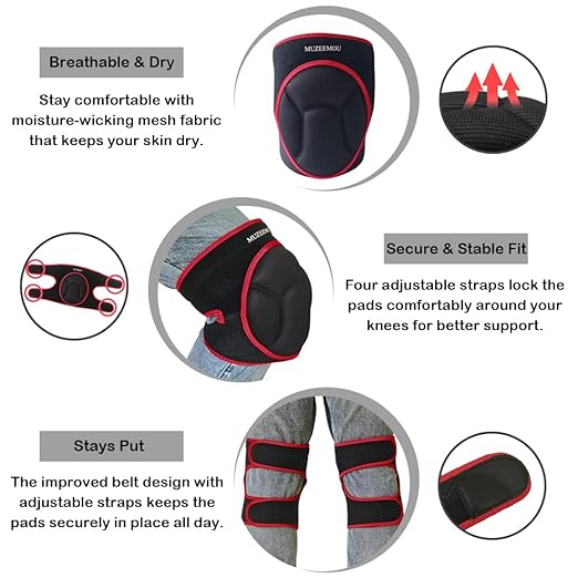 Knee Pads for Athletic Use,Gardening,Flooring - Thick EVA Foam Cushion, Non-Slip Silicone & Adjustable Straps (S/M/L), Breathable Unisex Garden Kneeling Pad with Extended Comfort