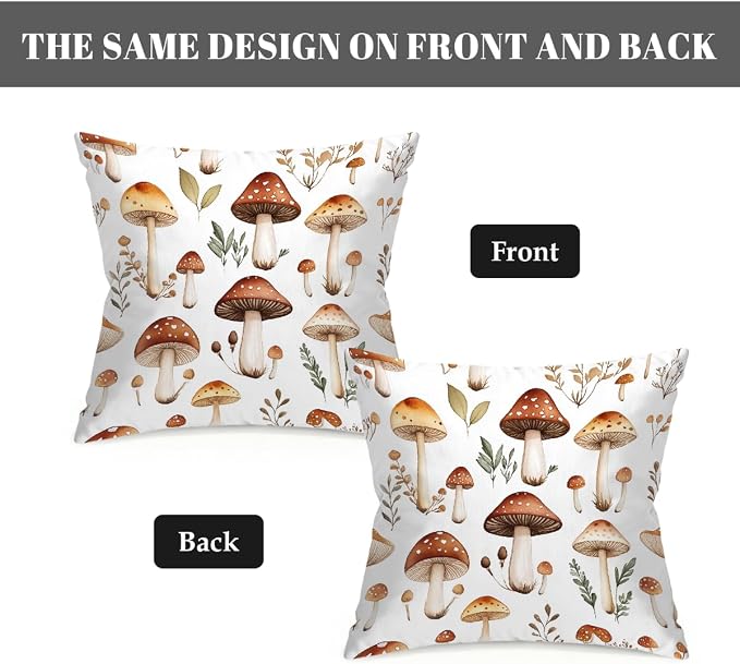 22x22 Inch Outdoor Pillow Covers Set of 2 Waterproof Throw Pillow Covers Decorative Couch Cushion Covers Mushrooms Pattern Square Pillowcases Protectors for Patio Garden Sofa