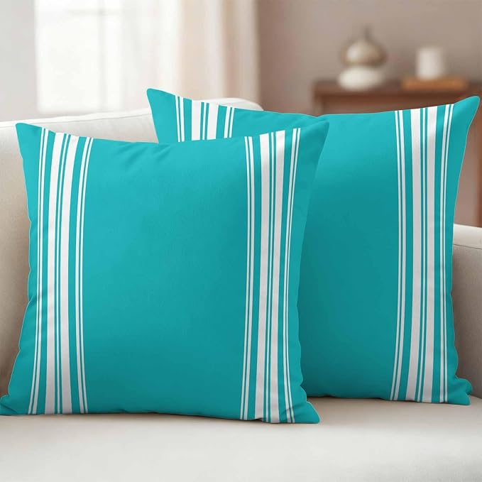 Outdoor Pillow Covers 16x16 Set of 2 Blue Stripe Outdoor Pillows Waterproof Throw Pillow Covers French Stripe Farmhouse Style Pillowcases Decorative Case for Patio Cushion