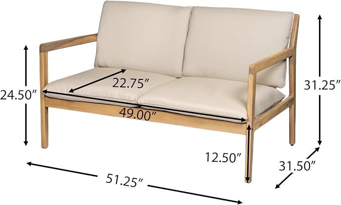 Christopher Knight Home Hearth Patio 8 Pieces Conversation Set, Acacia Wood Loveseat and Accent Armchairs, Slat Panel Coffee Table, Side Table with Sofa Chairs Chat Set for Garden Yard, Light Teak