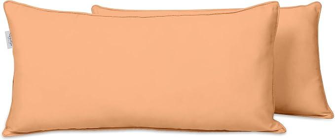 Indoor/Outdoor Polyester Fabric Lumbar Pillow Cover, All-Weather Waterproof Rectangular Cushion Case for Patio Furniture, 12 x 20 Set of 2 -Light Peach