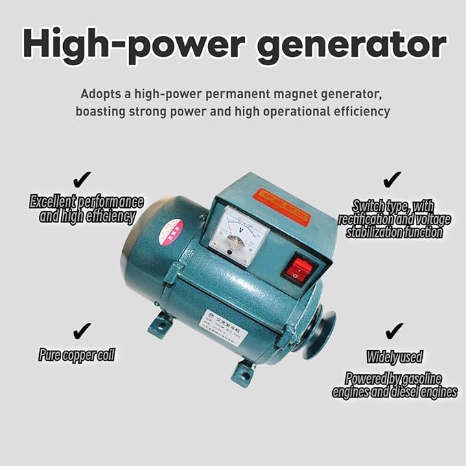 5000W/7000W 220V High Power Permanent Magnet Generator, Pure Copper Wire, Brushless Design, Pulley-Driven, For Lighting(Gloves Included)(7000w)