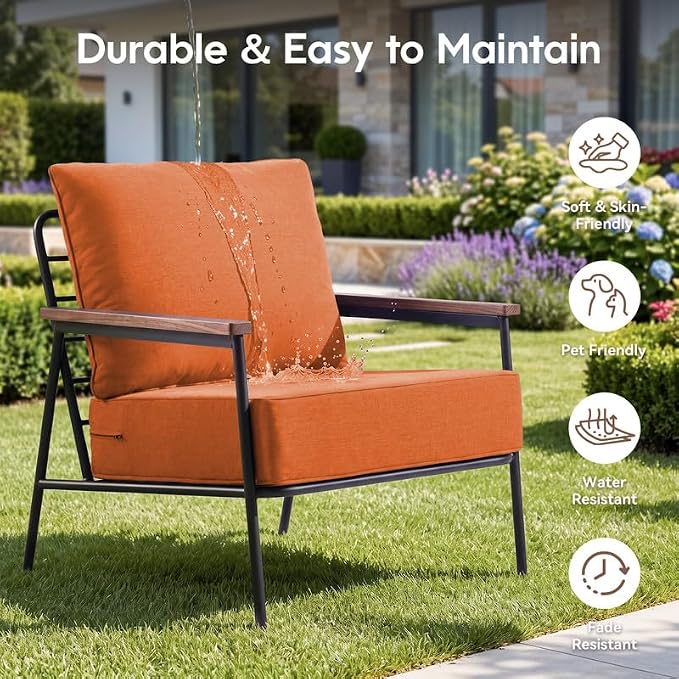 Luxury 22*24*6in Outdoor Patio Cushions, 8 Pieces Orange Outdoor Cushion | 6'' Thick Outdoor Cushions, Water-Resistant, Reversible, Removable Cover, for Patio Chairs Sofa Couch Loveseat