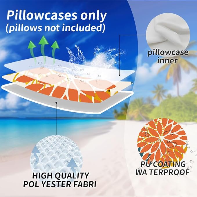 DFXSZ Outdoor Waterproof Pillow Covers 24x24 Set of 2 Orange Yellow Flower | Spring Summer Waterproof Flower Throw Pillowcases（No Inserts）Outdoor Decor for Fall Patio Funiture Garden Polyester Covers