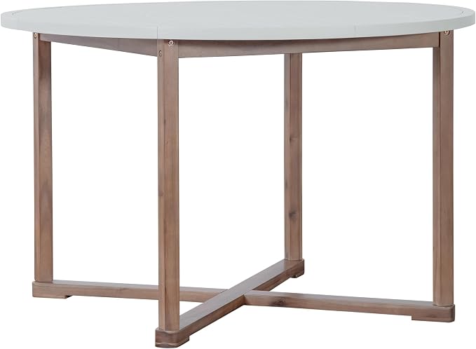 Merax 5-Piece Outdoor Dining Set for 4 People, Weather-Resistant Sturdy Acacia Wood Furniture Sets, 47.2" Round Dining Table, for Patios Garden Poolside Lawn, Light Gray Tabletop+Light Brown Chair