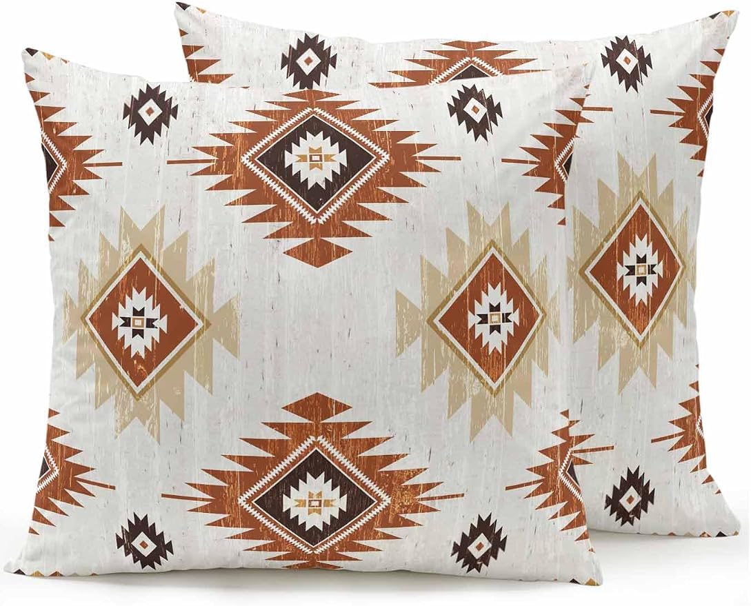 Waterproof Outdoor Pillow Set of 2 Orange Boho Aztec Decorative Throw Pillows Cover & Insert 16x16 Inch Pillowcase Southwest Tribal Style Pillows for Couch Sofa Bed Patio Furniture Indoor Outdoor