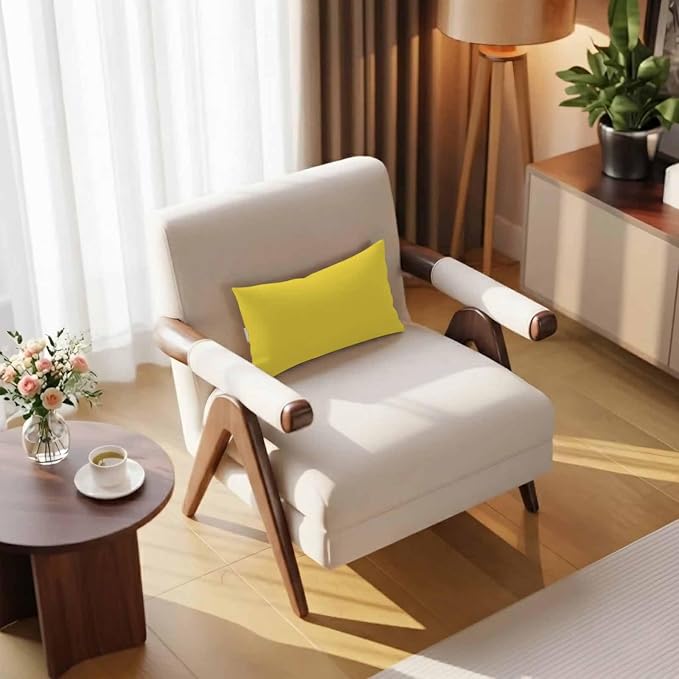 Lemon Yellow Outdoor Lumbar Pillow 11x16 Inch, Farmhouse Solid Yellow Color Modern Art Waterproof Throw Pillow Covers with Insert, Decorative Chair Cushions for Patio Garden Recliner