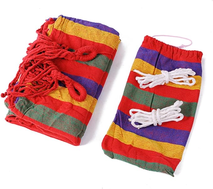 Kichvoe Double Thickened Canvas Hammock Swing for Outdoor Camping, 280x150cm Red Hanging Sleeping Bed with Two Rope Straps and Carry Bag, Suitable for Garden and Patio Relaxation