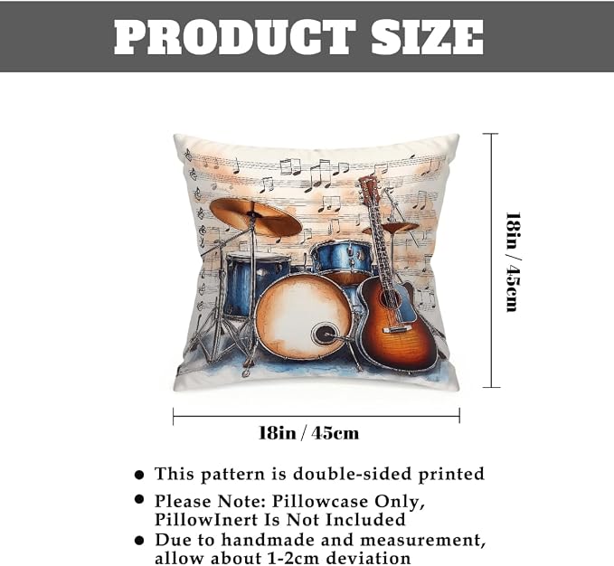 18x18 Inch Outdoor Pillow Covers Set of 2 Waterproof Throw Pillow Covers Decorative Couch Cushion Covers Music Guitar Drum Stand Square Pillowcases Protectors for Patio Garden Sofa