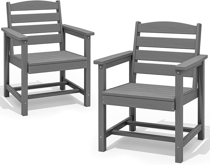 SERWALL Patio Dining Chair Set of 2,All Weather HDPE Dining Chair, Gray | Outdoor Dining Chairs built to last with 330 lb capacity. Compact 23.4"x23.6"x33.6"H. Weatherproof & easy to clean.