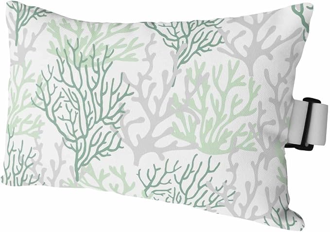 Sage Grey Coral Outdoor Beach Chair Pillow Headrest for Chaise Lounge Chair, Recliner Head Pillow Waterproof Pillowcases with Elastic Band & Pillow Inserts 11x16 Summer Green Ombre Nautical Ocean Sea