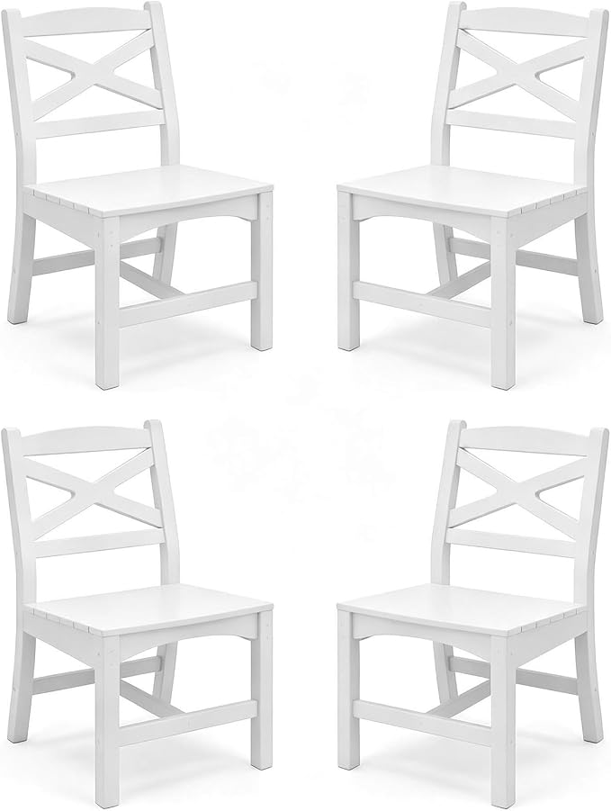 Outdoor Armless Dining Chairs Set of 4,HDPE Patio Chairs with Wide Seat,All-Weather HDPE Patio Armless Chairs for Porch, Backyard, Deck, White,Table not Included