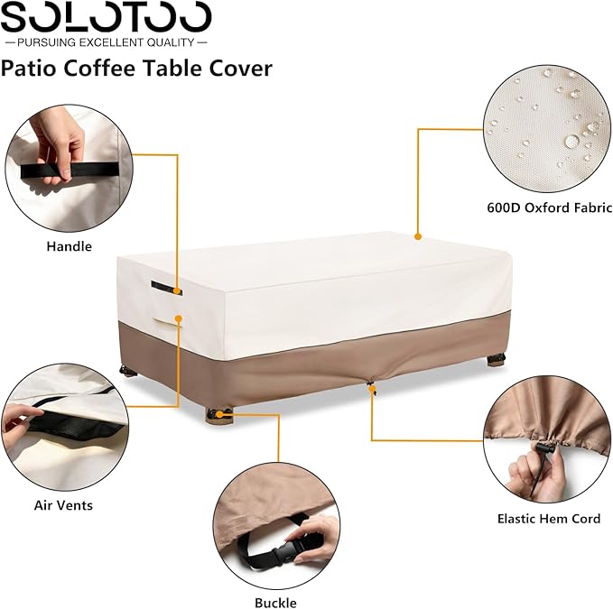 Outdoor Coffee Table Cover Waterproof, Heavy Duty Patio Rectangular Side Table Covers, 36W x 24D x 16H Inches Outdoor Tables Cover (Beige)