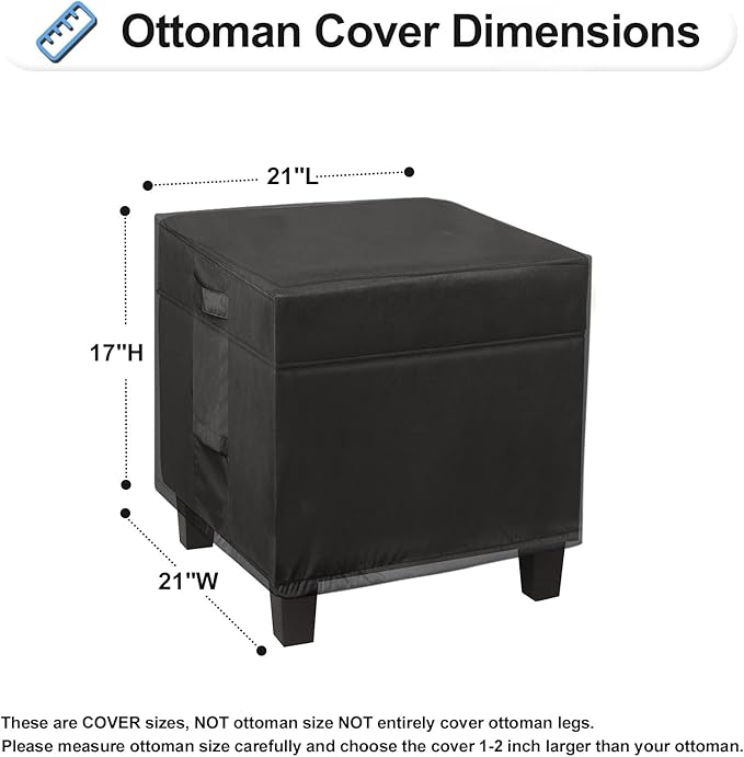 OutdoorLines Outdoor Waterproof Patio Ottoman Covers - Square UV-Proof Patio Side Table Cover Windproof Heavy-Duty Furniture Covering Protector 21L x 21W x 17H Inch, Black