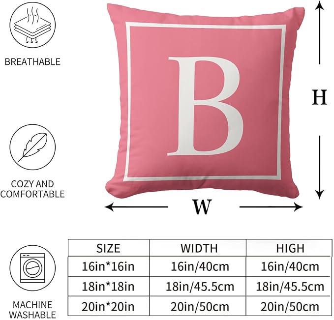 Monogram Initial Pink Outdoor Pillow Covers 18 x 18inches Decorative Pillow Case for Sofa Couch Bed (Pillow Insert Not Include)