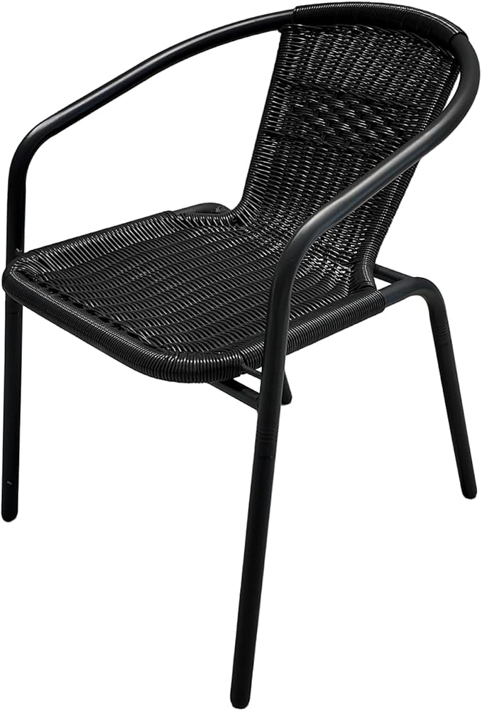 4 Piece Patio Chairs Set, Stackable Outdoor Rattan Chairs, Weatherproof Wicker Patio Seating for Balcony, Porch, Lawn, Small Patio Furniture Set for Backyard, Garden, Poolside, Black