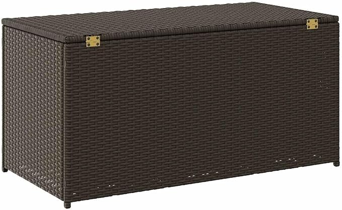 Outdoor Storage Box, Patio Deck Bin for Garden Cushions and Tools, PE Rattan with Powder-Coated Steel Frame, Gas Lift Lid, 39.4 x 19.7 x 19.7 Inches, Brown