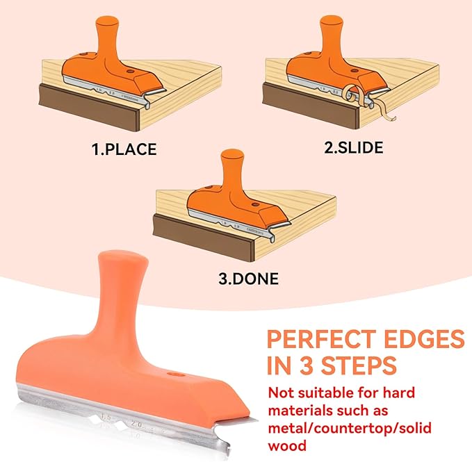 3 in 1 Edge Banding Trimmer with Sharp Stainless Steel Blades, Professional Woodworking Veneer Cutter with Ergonomic Grip for Veneer, PVC, and ABS on Straight, Curved, and Chamfered Edges