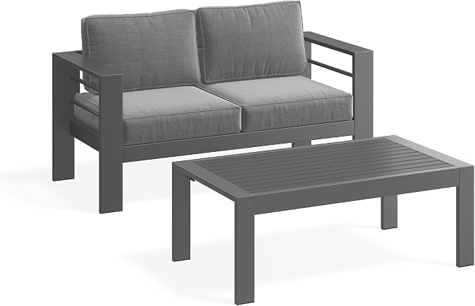 Solaste Aluminum Patio Furniture Set for All Weather, Oversized Metal Outdoor Furniture Set with 27.5" Deep Seating and 3.2" Wide Armrest, Outdoor Patio Conversation Sets with 10" Back Suport Cushion