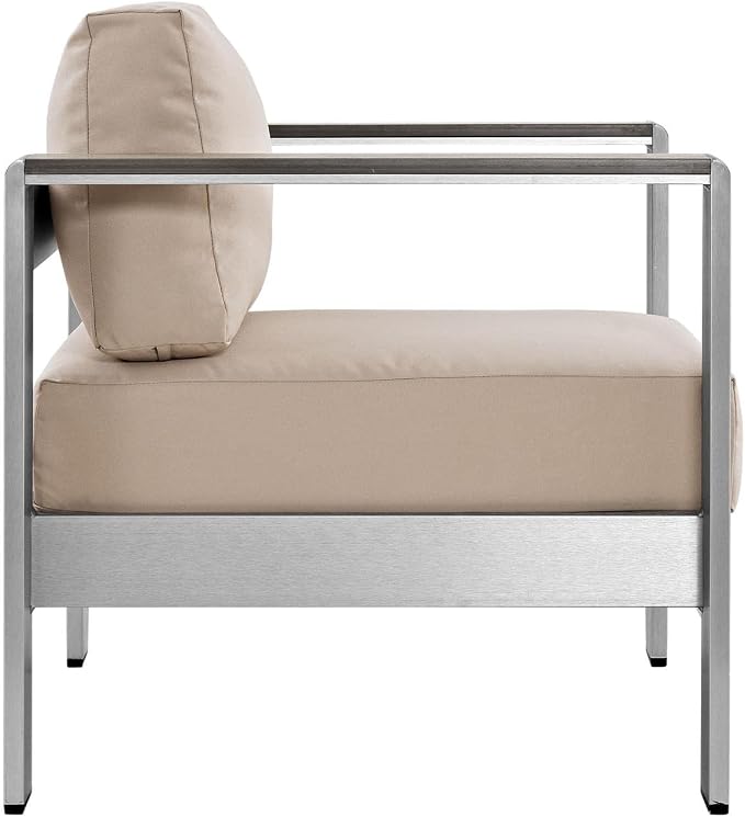 Modway Shore 3-Piece Aluminum Outdoor Patio Furniture Set in Silver Beige
