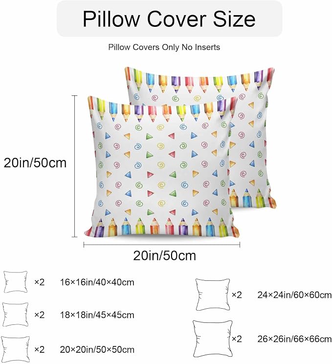 Back to School Waterproof Outdoor Pillow Covers Set of 2 Home Decor, Funny Colorful Pencil Building Blocks Pillowcase Patio Pillow Covers for Couch Bench Furniture Garden 24x24in