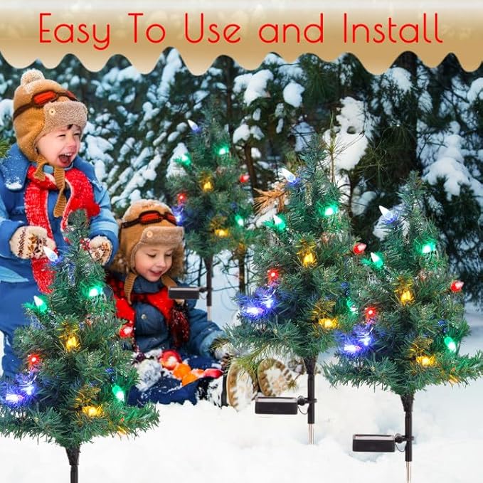 ULAROOM Solar Christmas Tree Lights Decorations- Christmas Outdoor Waterproof Xmas Tree Pathway Stake Lights with 20 Strawberry LED Lights in 4 Colors for Garden/Patio/Lawn/Yard,Ornament 4 Packs