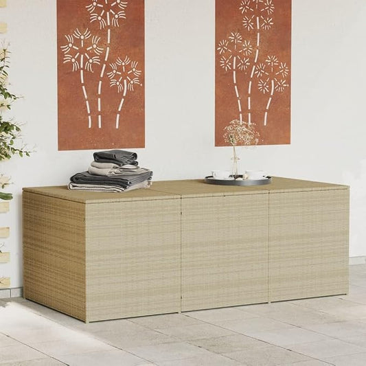 Large Capacity 984L Rectangular Garden Storage Box Mix Beige PE Rattan with Powder-Coated Steel Frame for Outdoor Patio Furniture Cushions and Blankets