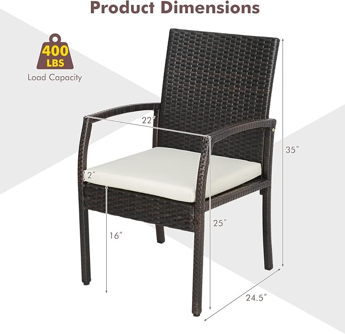 Tangkula 7 Piece Patio Rattan Dining Set, Outdoor Wicker Chair & Dining Table Set, Acacia Wood Tabletop w/Umbrella Hole, Seat Cushions Included, for Poolside, Backyard (7 PCS)