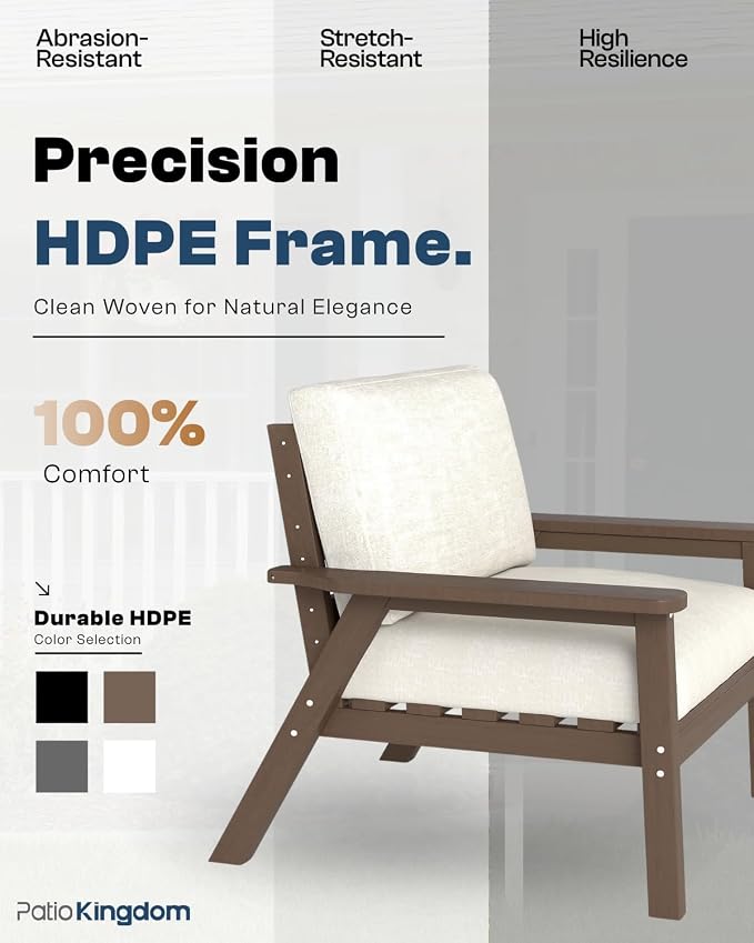 HDPE 5 Piece Patio Furniture Set, Outdoor Sectional Furniture with Beige Washable Thick Cushions & Coffee Table, Patio Conversation Sets for Garden, Porch, Balcony, Deck (Brown Frame)