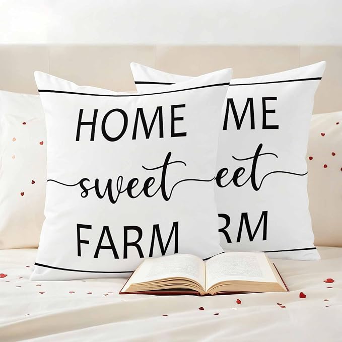 JasmineM Outdoor Pillow Cover 20x20 Inches Set of 2 Home Sweet Farm Waterproof Throw Pillow Covers Farmhouse Funny Quote Decorative Pillowcases Garden Cushion Case for Patio Couch Sofa