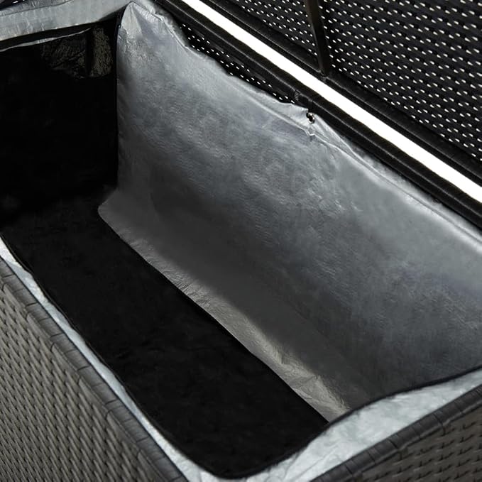 Wicker Outdoor Deck Box, Outdoor Garden Storage Box with Lid, PE Rattan Storage Container for Pillows, Cushions, Gardening Tools, 39.4"x19.7"x19.7" Black