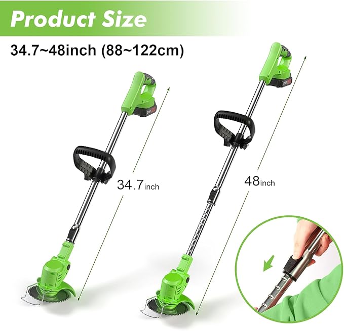 Cordless String Trimmer, 21V Electric Weed Trimmer Battery Powered with 2X 2.0 Ah Batteries, 3 in 1 Stringless Grass Trimmer/Lawn Edger/Brush Cutter, 3 Types Blade, for Yard Lawn