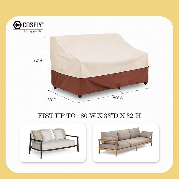 COSFLY Patio Furniture Covers Waterproof for Sofa, Outdoor Loveseat Cover Heavy Duty Fits up to 85W x 37D x 35H inches Brown